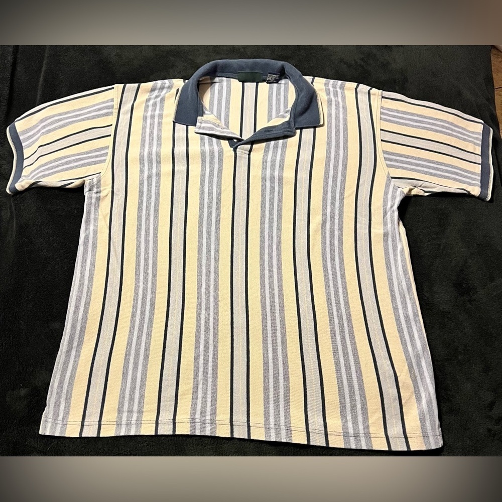 EUVC Vtg 90s Trader Bay Striped Yellow Grey Polo Shirt Men’s XL
